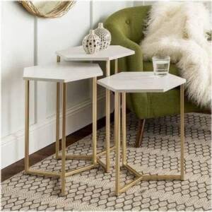 | طقم طاولات جانبية من الاستيل والرخام