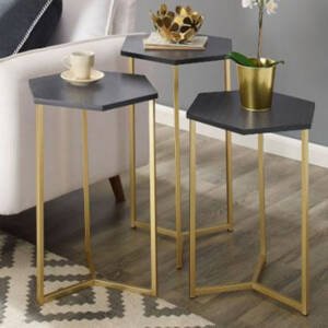 | طقم طاولات جانبية من الاستيل والرخام