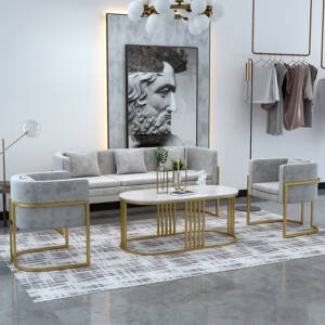 | طاولة قهوة تصميم حديث من الاستيل والرخام