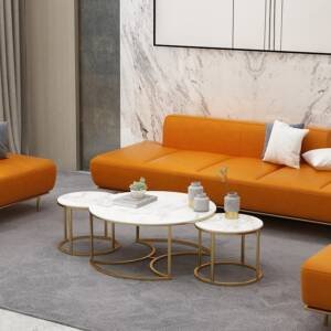 | طقم طاولات قهوة من الاستيل المذهب والرخام