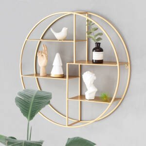 | رف جداري دائري من الاستيل مذهب