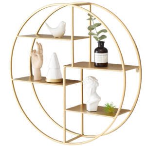 | رف جداري دائري من الاستيل مذهب