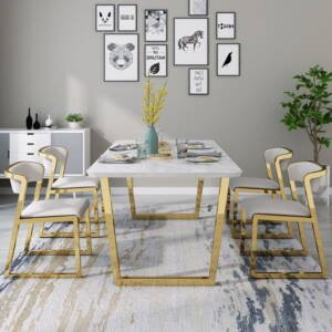 | طاولة طعام رخام مع كراسي فخمة