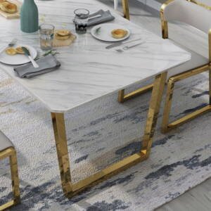 | طاولة طعام رخام مع كراسي فخمة