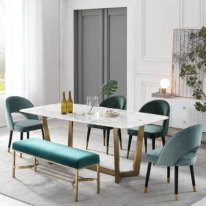 | طاولة طعام رخام بلمسة الاستيل الفاخر