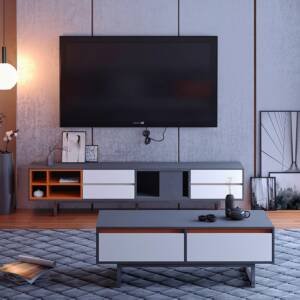 | طقم طاولات قهوة وتلفاز مودرن شيك