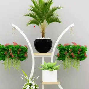 | ارفف تخزين شيك من الاستيل الاسود والخشب