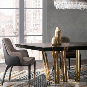 | طاولة طعام رخام فاخرة بتصميم اسبانى مع كراسي