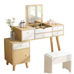 | تسريحة مع مرآة قابلة للطي مع كرسي