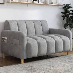 | كنب مريح بثلاثة مقاعد – تصميم ليزي شيك عصري – إسفنج عالي الكثافة – قماش ناعم – لون رمادي فاتح