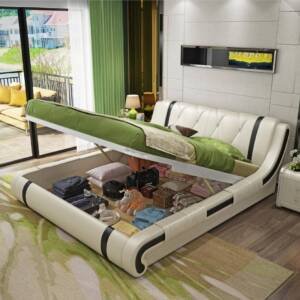 | سرير مودرن جلدي بطابع حديث