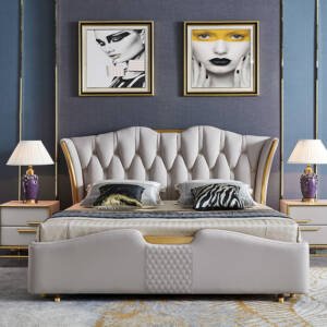 | سرير نوم جلد مع 2 كمودينه