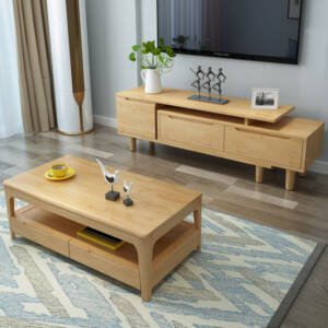 | طقم طاولة تلفزيون خشبية مع طاولة قهوة بتصميم حديث