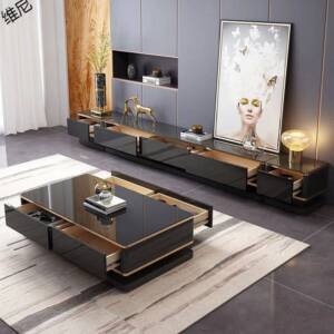 | طقم طاولة تلفاز مع قهوة بتصميم ايطالي كلاسيكي