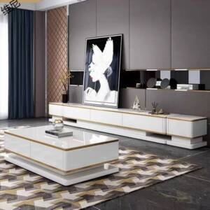 | طقم طاولة تلفاز مع قهوة بتصميم ايطالي كلاسيكي