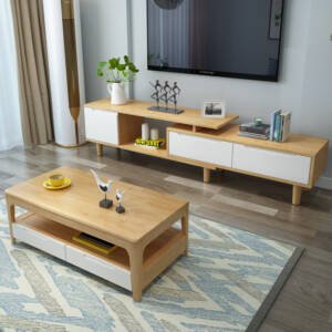 طقم طاولة تلفزيون خشبية مع طاولة قهوة بتصميم حديث