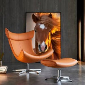 كرسي جلد بمسند للقدم للأسترخاء بتصميم حديث ومريح