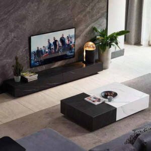 طقم طاولة تلفاز مع طاولة قهوة بتصميم ايطالي فخم 1 طقم طاولة تلفاز مع طاولة قهوة بتصميم ايطالي فخم