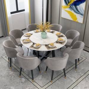 | طاولة طعام رخام مع ثمانية مقاعد فاخرة