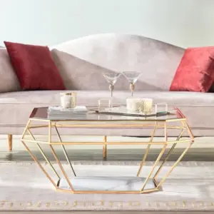 طاولة قهوة بسطح زجاجي بتصميم سداسي 2 | طاولة قهوة بسطح زجاجي بتصميم سداسي