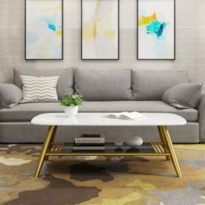 | طاولة قهوة رخامية بقاعدة ستيل مودرن