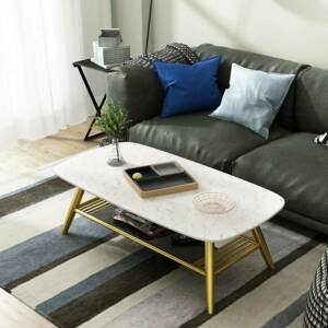 | طاولة قهوة رخامية بقاعدة ستيل مودرن