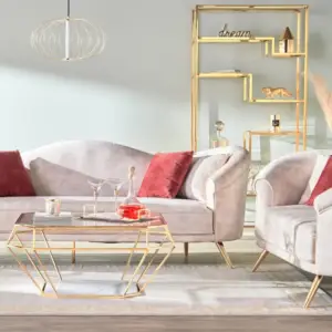 طاولة قهوة بسطح زجاجي بتصميم سداسي 1 طاولة قهوة بسطح زجاجي بتصميم سداسي