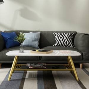 | طاولة قهوة رخامية بقاعدة ستيل مودرن