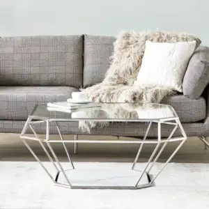 طاولة قهوة بسطح زجاجي بتصميم سداسي 3 | طاولة قهوة بسطح زجاجي بتصميم سداسي