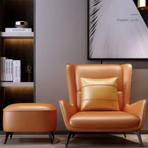 | كرسى استرخاء من الجلد مع مسند للقدم