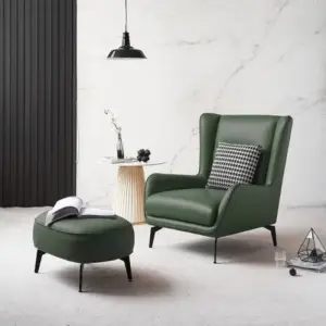 كرسى استرخاء من الجلد مع مسند للقدم