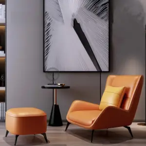 | كرسى استرخاء من الجلد مع مسند للقدم