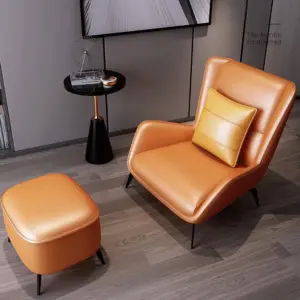 | كرسى استرخاء من الجلد مع مسند للقدم