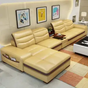 | كنب زاويه جلد عصري مزود بشازلونج للمساج والاسترخاء