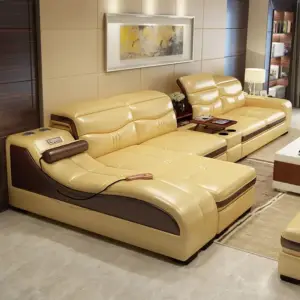 | كنب زاويه جلد عصري مزود بشازلونج للمساج والاسترخاء