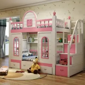 سرير أطفال دورين مع زحليقة – تصميم ممتع وآمن – خشب متين – سلم جانبي – ألوان متعددة 6 سرير-1