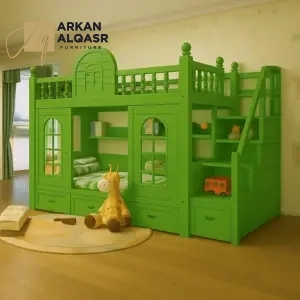 سرير أطفال دورين مع زحليقة – تصميم ممتع وآمن – خشب متين – سلم جانبي – ألوان متعددة 10 سرير-أطفال-