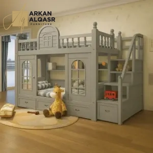 سرير أطفال دورين مع زحليقة – تصميم ممتع وآمن – خشب متين – سلم جانبي – ألوان متعددة 11 سرير-أطفال-1