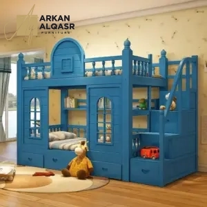 سرير أطفال دورين مع زحليقة – تصميم ممتع وآمن – خشب متين – سلم جانبي – ألوان متعددة 12 سرير-أطفال-2