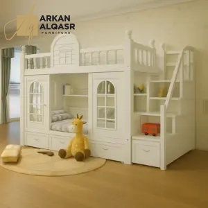 سرير أطفال دورين مع زحليقة – تصميم ممتع وآمن – خشب متين – سلم جانبي – ألوان متعددة 9 سرير-أطفال