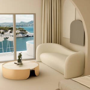 | اريكة مخملية بتصميم انحنائي