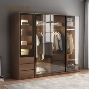 خزانة ملابس بزجاج شفاف – تصميم عصري أنيق بلمسات فاخرة – أرفف داخلية وتنظيم عملي – تشطيب خشبي راقٍ 3 خزانة-ملابس-1