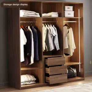 خزانة ملابس بزجاج شفاف – تصميم عصري أنيق بلمسات فاخرة – أرفف داخلية وتنظيم عملي – تشطيب خشبي راقٍ 4 خزانة-ملابس-