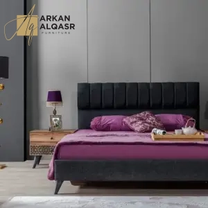 سرير رمادي غامق من خشب طبيعي و ام دي اف