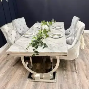 طاولة طعام رخام – تصميم عصري فاخر بسطح مقاوم للخدوش – تتسع لـ6 أشخاص – قاعدة معدنية ذهبية 2 طاولة-طعام-