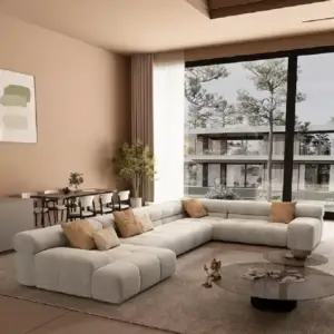 كنب زاوية فخم بطابع أوروبي – تصميم شيك بمساحة واسعة – تنجيد ناعم وهيكل متين