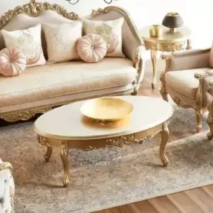 طقم كنب كلاسيكي فاخر 3+2+1 – تنجيد مخملي مطرز – هيكل خشبي منحوت – تصميم ملكي بلون بيج راق 1 طقم كنب كلاسيكي فاخر 3+2+1 – تنجيد مخملي مطرز – هيكل خشبي منحوت – تصميم ملكي بلون بيج راق