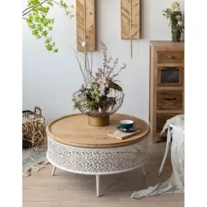 طاولة قهوة خشب علي الطراز الريفي