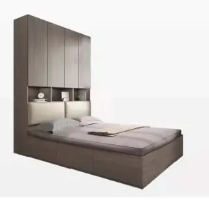 سرير خشب بخزانة كبيرة