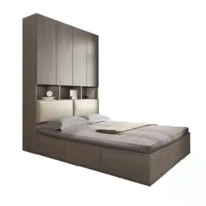 سرير خشب بخزانة كبيرة